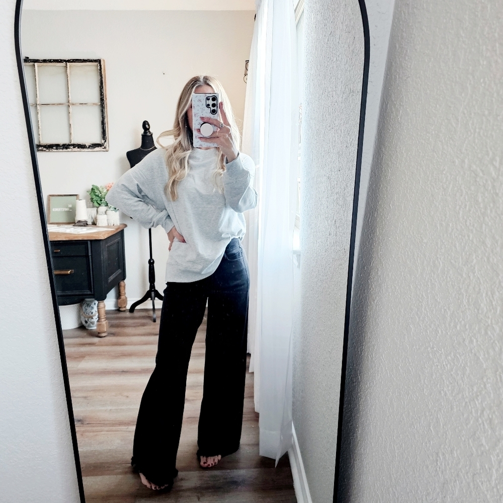 RISEN HR Tummy Control Black Palazzo Jeans Wide Leg Distressed Hems Various NEW - Picture 2 of 12